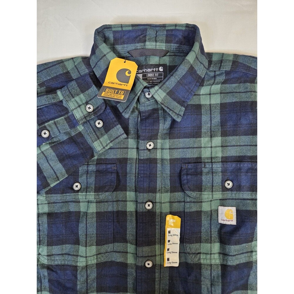 Carhartt Shirt Men Medium Green Plaid Loose Fit Heavyweight Flannel Work NEW TAG